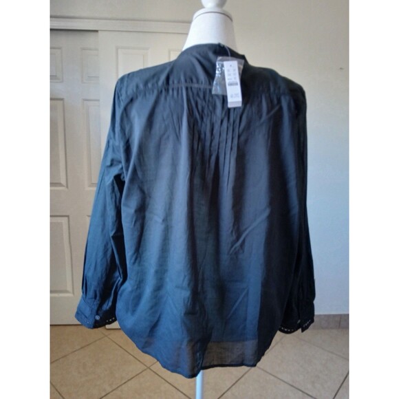 J.Crew Womens XXL Black Pintuck Blouse Long Sleeve Button Front Boho Top - Picture 3 of 16